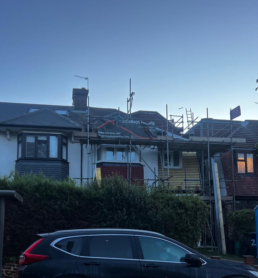 Armstrong Scaffolding roofing scaffold to one half of a semi detached pair in Beckenham